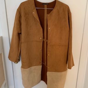 Zara Faux Suede Long Jacket Coat Brown